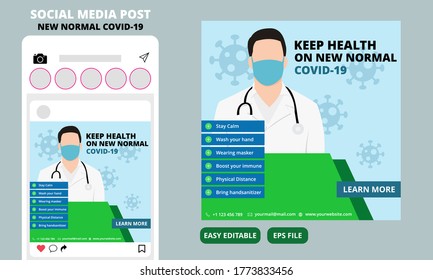 Social Media Post Template New Normal Covid-19 for announcement about health protocol