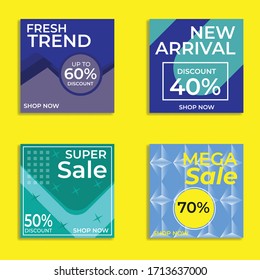 Plantilla de publicación en medios sociales. Bonitos gráficos vectoriales para tiendas en línea, promociones de ventas, cupones de descuento, etc.