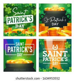 Social Media Post Template On Theme St. Patricks Day. Set Of Banners Square Shape On Theme Patrick's Day. Design Of Advertising In Social Networks. Promotion Vector Illustration