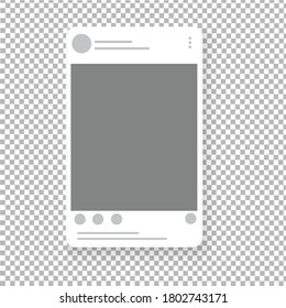 Vorlage für Social-Media-Beiträge. Auf dem Bildschirm der mobilen Anwendung, Platzierung und Veröffentlichung von persönlichen Fotos, die Möglichkeit, Seiten in sozialen Netzwerken zu blättern und anzuzeigen Vektorgrafik.
