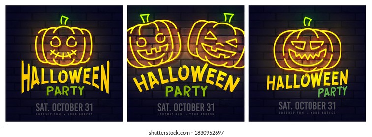 Social Media post template on theme Halloween Party. Set of banners square shape on theme Halloween Party. Design of advertising in social networks. Promotion vector illustration