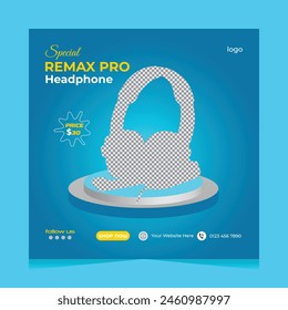 Social Media Post Template On Simple Blue Gradation Special Wireless Gaming Headphone Collection