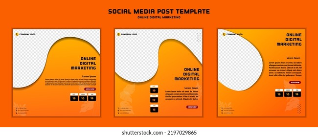 Social media post template orange modern design , for digital marketing online or poster marketing template