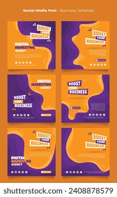 Social media post template in orange purple with abstract background for feed design