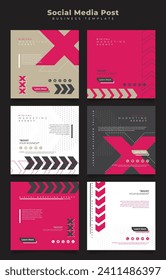 Social media post template in pink black white sporty style background for advertising design