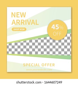 Social media post template  with place for photo,  Square templates for publications and advertising.