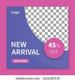 Social media post template  with place for photo,  Square templates for publications and advertising.