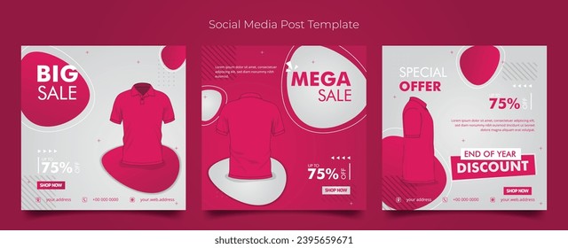 Social media post template with polo t-shirt in bubble pink white background for advertising design
