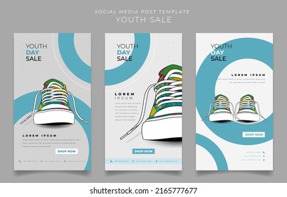 Social media post template in portrait background with sneaker shoes for fashion advertising design