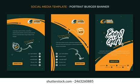 Plantilla de la publicación de los medios sociales en el fondo del retrato con el diseño abstracto naranja verde. fondo naranja verde para el diseño del anuncio de la comida de la calle