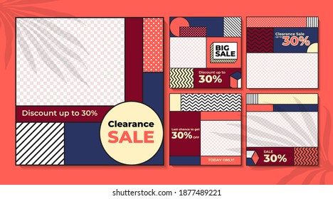 Social media post template, for promotion and fashion. Minimalistic memphis geometric concept. Alternate design is available for your need, suitable for your promotion. Editable color.