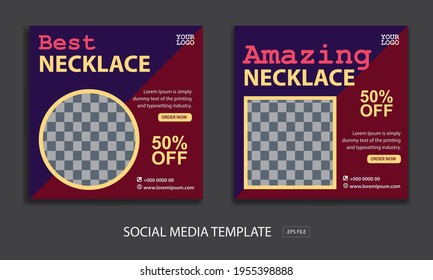 social media post template for promotion necklace with color red and yellow