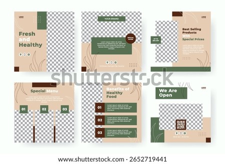 Social media post template, for promotion purposes. Healthy food menu theme. Vector template design.