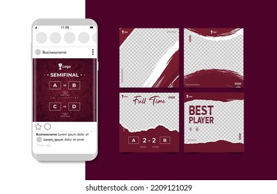 Social media post template for Qatar 2022 football championship with grunge and soccer pattern background vector illustration