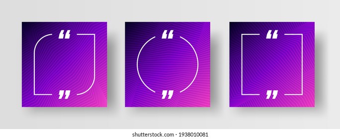 Social Media Post Template for Quotes. Vector Social Post Template for Quote Text. Quotation Mark Borders or Speech Bubble Box Design Elements on Modern Gradient Background. 