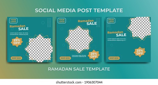 Social media post template for ramadan month promotion sale. green social media template design.