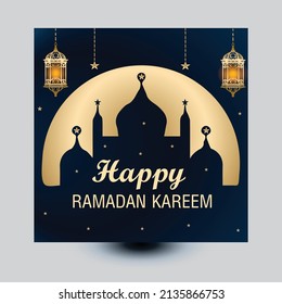 Plantilla de publicación de medios sociales para Ramadan Kareem o deseo con diseño lunar, Ramadan Kareem Brillante vector de diseño de plantillas de publicaciones en medios sociales. Vector libre
