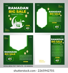 Plantilla de Social Media Post Ramadan Venta de color verde y amarillo, elegante, moderno.