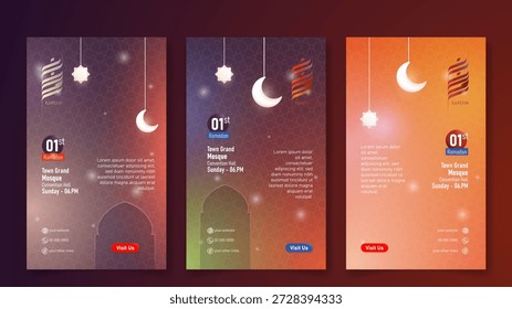 Social-Media-Post-Vorlage für ramadan kareem mit Halbmond und Stern-Design in Farbverlauf-Design. arabischer Text Mittelwert ist ramadan kareem