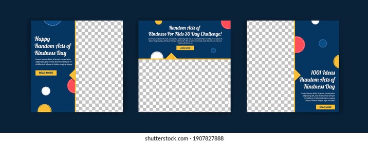 Plantilla de publicación de medios sociales para el día de actos aleatorios de bondad. Feliz Día de la Amabilidad al Azar. Actos aleatorios de bondad para los niños: Desafío de 30 días. 1001 Ideas de actos aleatorios de bondad día.