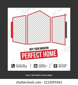 Social media post template for real estate agency fully editable vector design