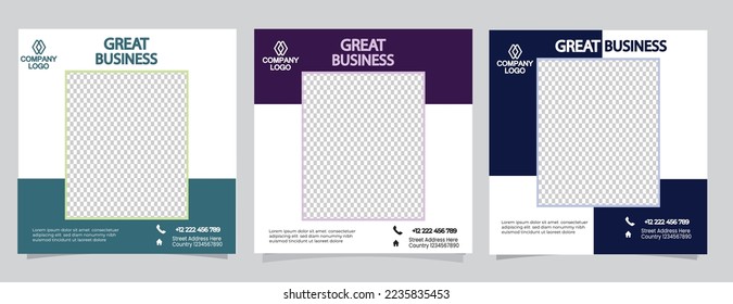 Social Media Post Template, Real Estate,Holiday travel, traveling or summer beach travelling Set of Editable minimal square banner web internet ads. Vector illustration
