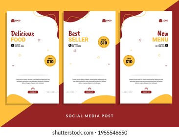 Social Media Post Template with Red and Yellow Color. Well used for Food Social Media Post and Banner. Promotion, Sale, Etc - EPS 10 Vector