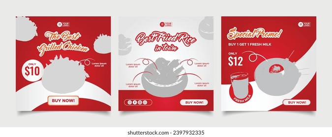 Social media post template with a red theme, perfect for designing Asian food restaurant social media