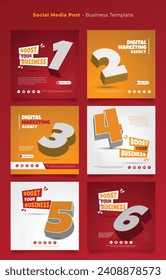Social media post template in red orange and white with 3d numbering effect design for feed design