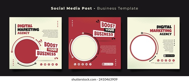 Social media post template in red and cream background with circle design for business marketing