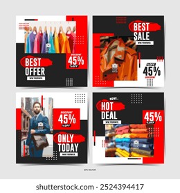 Social media Post Template red editable Banner Square. Illustration about concept, fashion, sale, tag, media, mobile, magazine, brochure, business, headline, cover, modern 