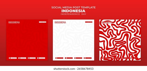 Social media post template with red and white abstract maze background for Indonesia independence day