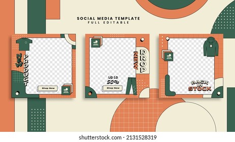 Social media post template with retro memphis style suitable for fashion sales, etc