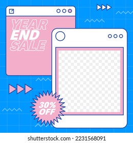 Social media post template in retro design style. Feed template with year end sale text.