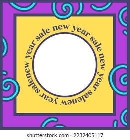 Social media post template in retro design style. Feed template with year end sale text.