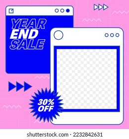 Social media post template in retro design style. Feed template with year end sale text.