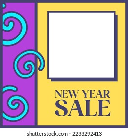 Social media post template in retro design style. Feed template with year end sale text.