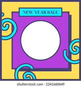 Social media post template in retro design style. Feed template with year end sale text.