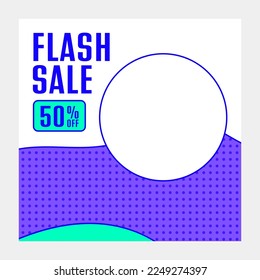 Social media post template in retro design style. Feed template with flash sale text.