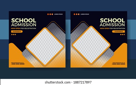 Social media post template for school admission, and education. Suitable for student admission events. Template design.