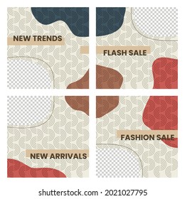 Social media post template set abstract memphis background Vector Image