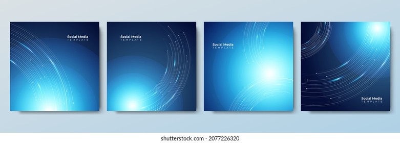 Social media post template set with tech background. Social network communication in the global computer networks. Internet technology. Business. Science. Vector illustration