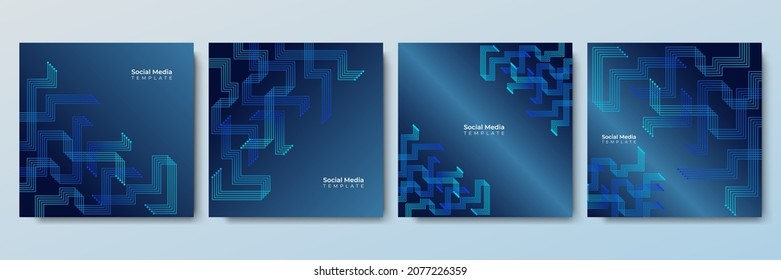 Social media post template set with tech background. Social network communication in the global computer networks. Internet technology. Business. Science. Vector illustration