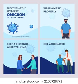Social Media Post Or Template Set For Covid-19 Omicron Variant.