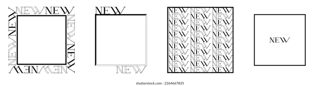 Social media post template set. Text New with fill and outline. Serif font. 
Vector ticker. Square on a transparent background. Luxury segment. elegant style. Ready-made. Boost follower engagement.  