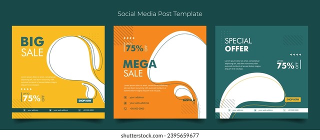 Social media post template in simple flat green yellow background for product advertising design