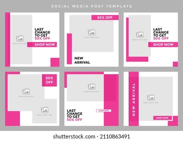 Social media post template. Six editable page or banner, fit for fashion business, minimalist concept with hot pink and white color theme.