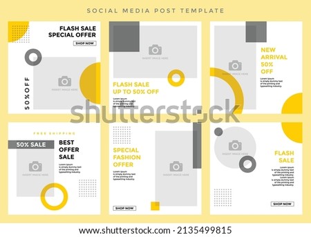 Social media post template. Six editable page or banner, fit for all sale promotion, clean modern minimalist concept with dark yellow and grey color theme.