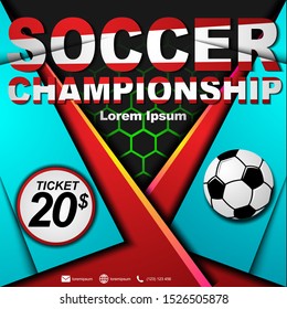 Social media post template for soccer championship. Soccer championship 2020 poster. Sport cover template for  soccer championship. Modern soccer flyer for championship 2020.