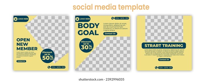 Social media post template for sport, Gym, Fitness, and Workout. Suitable for social media post, and web ads
